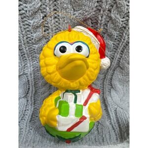 Vintage Sesame Street Big Bird Christmas Ornament Santa Hat Jim Henson PVC
